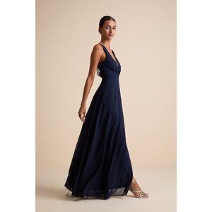 Lulus Simply Immaculate Navy Blue Backless Maxi Dress - Size M
